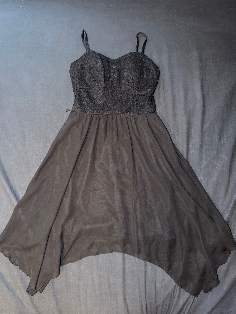 Lily Rose Black Lace Bodice High-Low Chiffon Dress